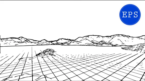 Rejilla ciberespacial de montaña abstracta. Ilustración vectorial . — Archivo Imágenes Vectoriales