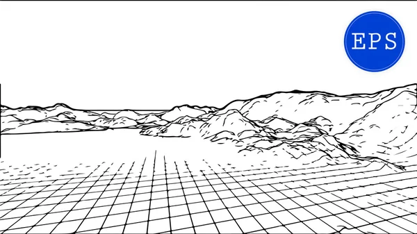추상적인 산 사이버 공간 격자입니다. 벡터 일러스트 레이 션. — 스톡 벡터