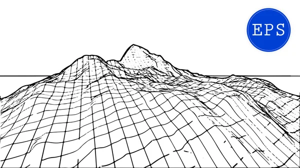 Rejilla ciberespacial de montaña abstracta. Ilustración vectorial . — Archivo Imágenes Vectoriales