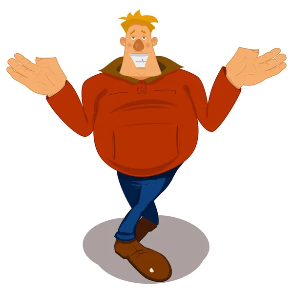 Happy man spread his arms wide to the sides and meet people. Vector — Stock Vector