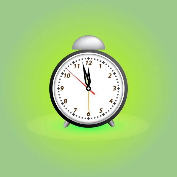 Reloj despertador sobre fondo verde Vector — Archivo Imágenes Vectoriales