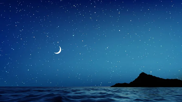 Vector blå natthimmel och hav med massor av stjärnor — Stock vektor