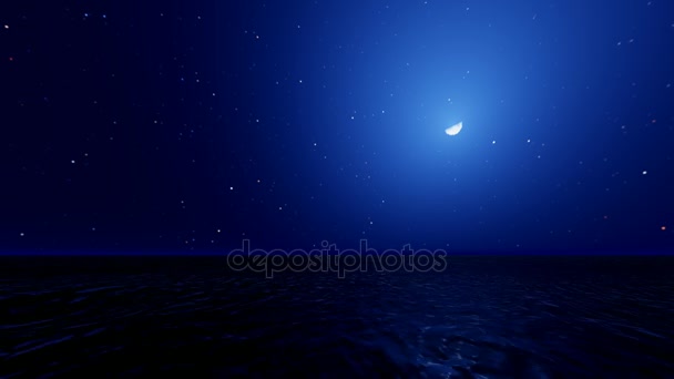 Mar y Luna. Cielo nocturno con estrellas parpadeantes. HD — Vídeos de Stock