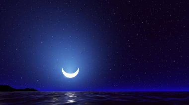 Vektör gece gökyüzü okyanus ile arka plan ay yıldız
