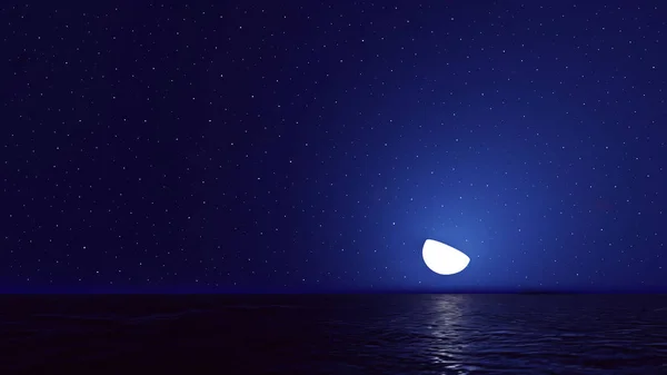 Vektor langit malam dengan laut, bintang bulan latar belakang - Stok Vektor