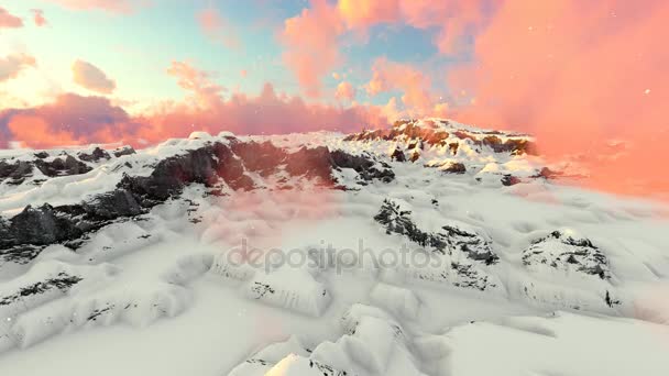 Снежные горы и красные облака Timelapse — стоковое видео