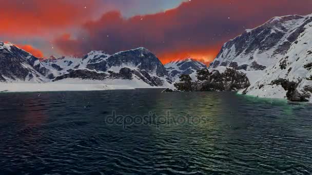 Gyönyörű hegyi Sunset téli hegyi táj inspiráció motiváció háttér alapján folyó — ingyenes stock videó