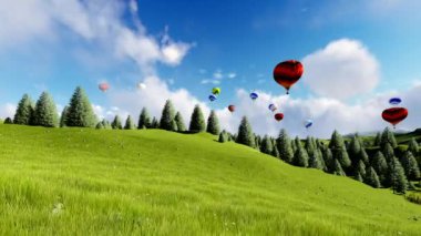 Hava balonları orman ve dağ üzerinde