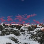 Dusk Snow mountains and blue sky, aerial shot