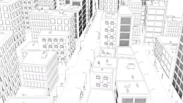 Vliegen over een stad puttend uit Wit — Stockvideo