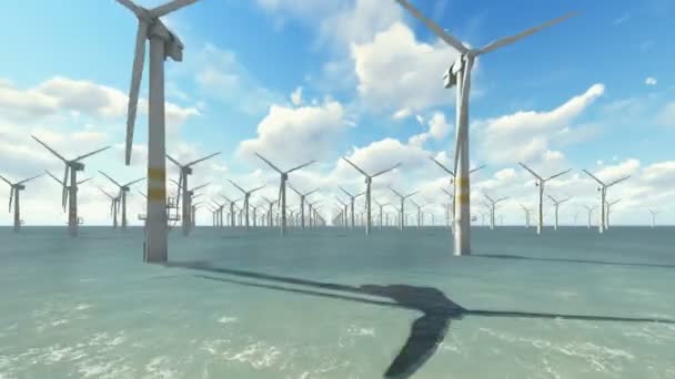 澄んだ海に風力発電機 — ストック動画