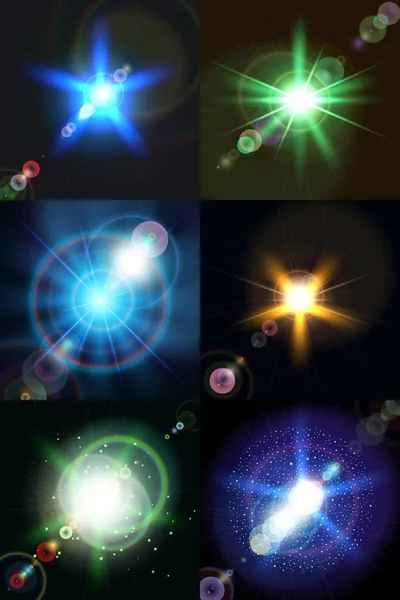 Seis brillantes estrellas multicolores Vector — Archivo Imágenes Vectoriales