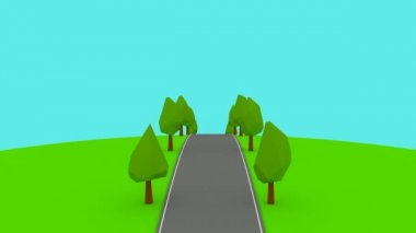 Bir boş karayolu lowpoly ağaçlar döngü gerçekleştirmek mümkün kamera taşır