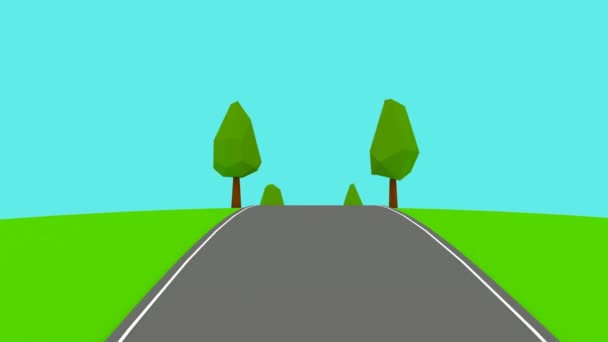 Camera moves on an empty highway lowpoly trees able to loop — Stock Video