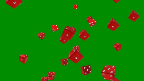 Rode dobbelstenen op groene achtergrond kundig voor lus naadloze — Stockvideo