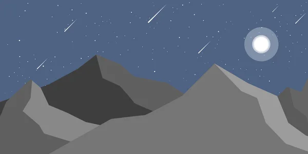 夜の風景山と月 — ストックベクタ