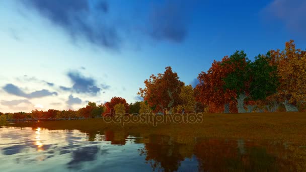 秋の森の風景 3 d レンダリング — ストック動画