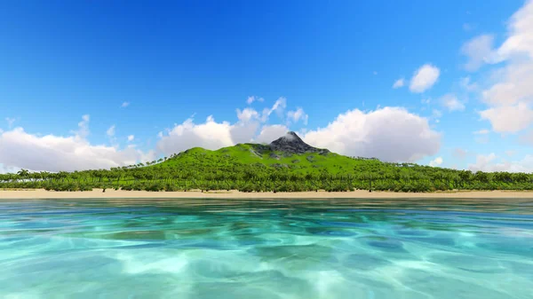 Isla tropical y océano 3D render —  Fotos de Stock
