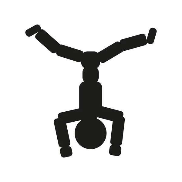 Hombre gimnasta está de pie en su ilustración signo de la cabeza. Vector. Icono negro sobre fondo blanco — Vector de stock