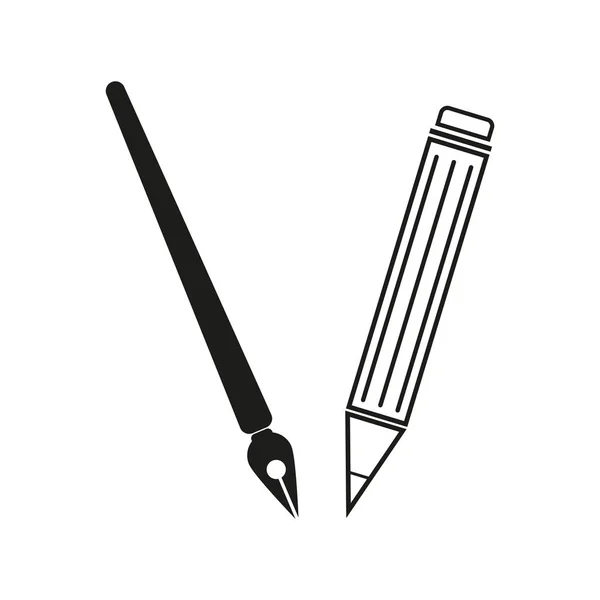 Ilustración de pincel y lápiz. Vector. Icono negro sobre fondo blanco — Archivo Imágenes Vectoriales