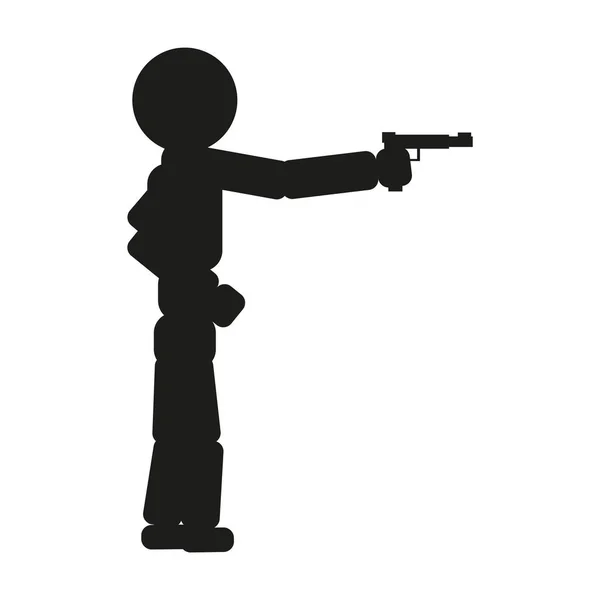 Un hombre apunta desde la ilustración de un letrero de pistola. Vector. Icono negro sobre fondo blanco . — Archivo Imágenes Vectoriales