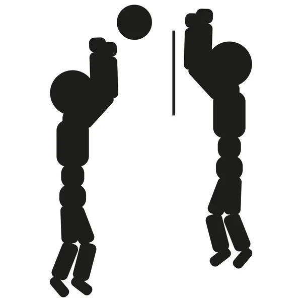 Die Volleyballer spielen ein Aushängeschild. Vektor. schwarzes Symbol auf weißem Hintergrund. — Stockvektor