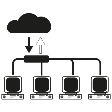 Büyük veri beyaz arka planda siyah simge vektör.