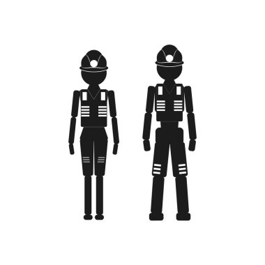 Beyaz arka plan üzerinde çalışan erkek ve kadın siyah vektör simgesi.