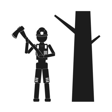 Oduncu balta beyaz arka planda siyah vektör simgesi ile.