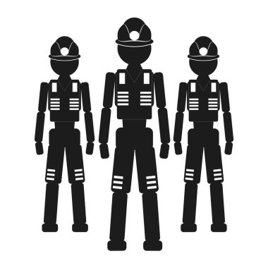Üç işçi beyaz arka planda siyah simge vektör.