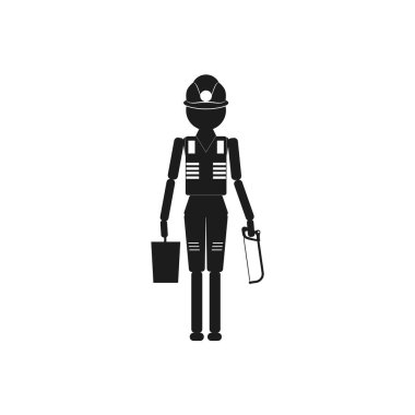 Kova ve testere siyah vektör simgesi beyaz arka plan üzerinde olan işçi.