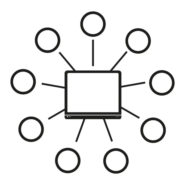 Big Data Computer Kommunikation mit anderen Vektor schwarzes Symbol auf weißem Hintergrund. — Stockvektor