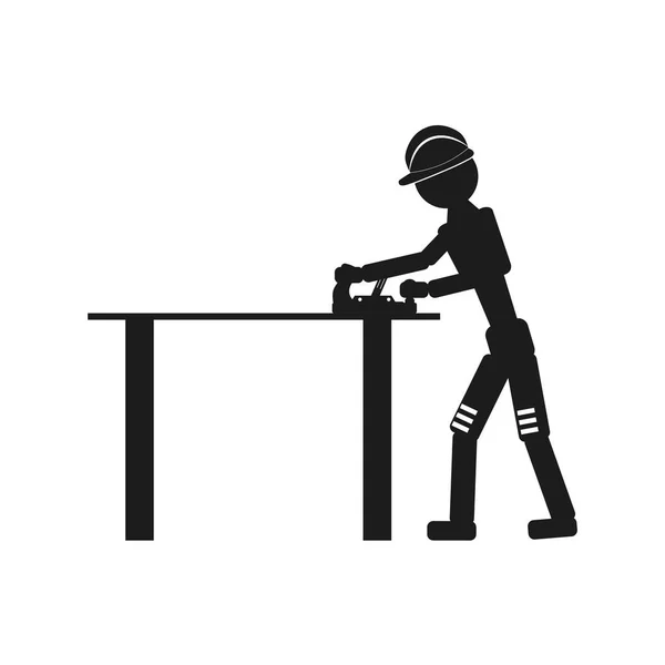 O carpinteiro está trabalhando na mesa Vector ícone preto no fundo branco . —  Vetores de Stock