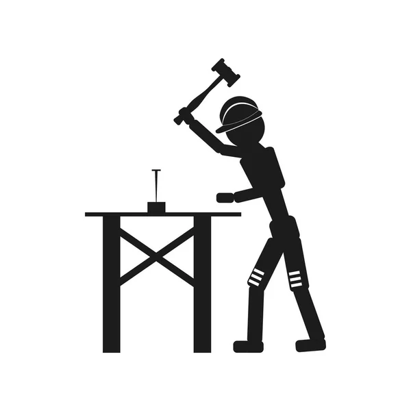 O carpinteiro martelos um prego Vetor ícone preto no fundo branco . —  Vetores de Stock