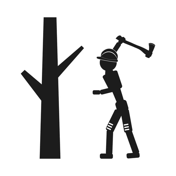 Holzfäller mit einem Axt-Vektor schwarzes Symbol auf weißem Hintergrund. — Stockvektor