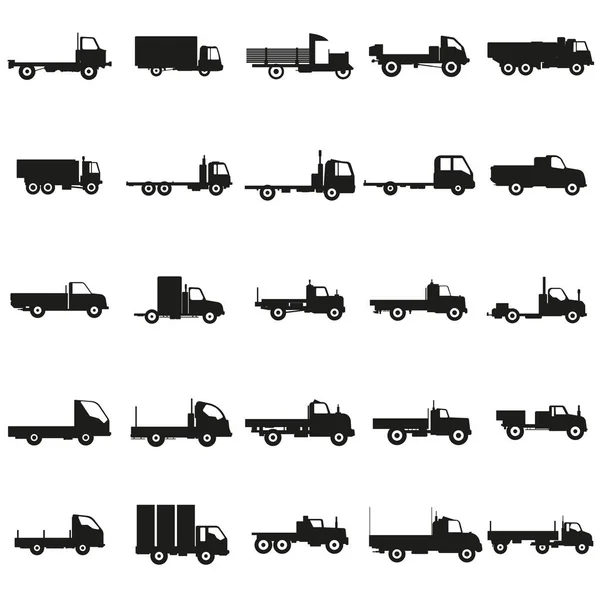 Set Lastwagen schwarze Silhouette Symbole Vektor. — Stockvektor