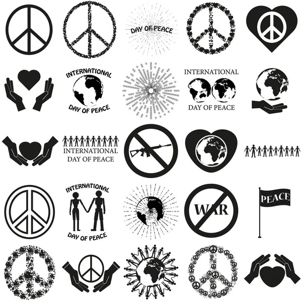 Peace set Vector black icon on white — Stock Vector