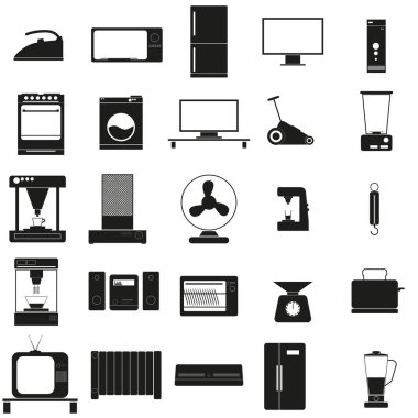 Ev aletleri beyaz siyah vektör Icon set