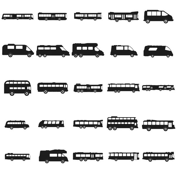 Conjunto de bus Vector icono negro en blanco — Vector de stock