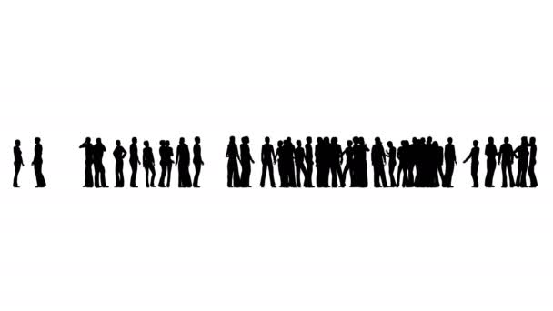 Silhouette von Menschen, die stehen und warten und auf Weiß reden — Stockvideo