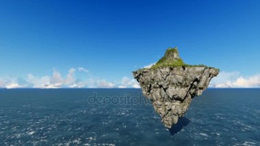 Dağ ve bulutlar gökyüzünde yüzen ada