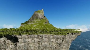 Dağ ve bulutlar gökyüzünde yüzen ada