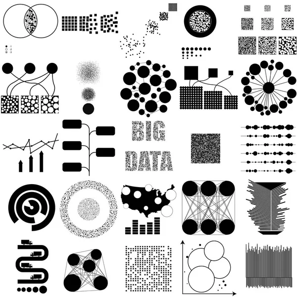Ensemble Big Data Vector icône noire sur blanc . — Image vectorielle