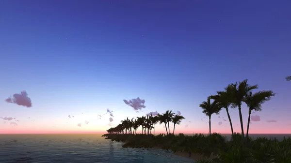 Puesta de sol tropical con palmeras 3D render —  Fotos de Stock