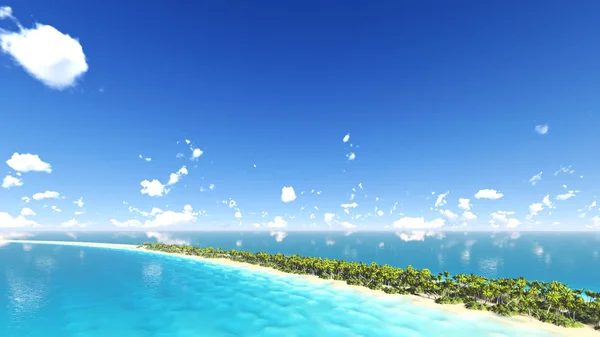 Isla tropical soleada con palmeras 3D render —  Fotos de Stock
