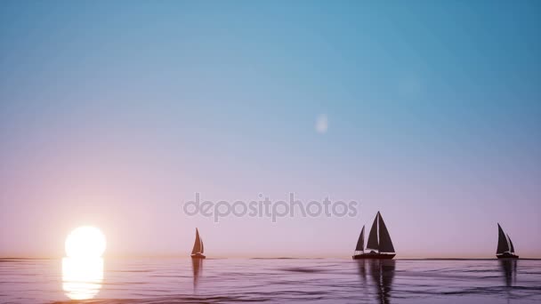 Silhouette d'un bateau sur la mer au coucher du soleil — Video