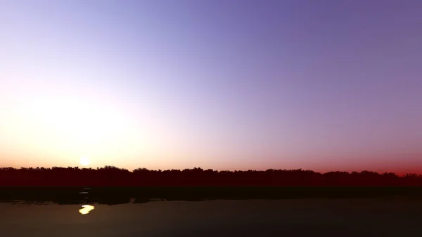 Sonnenuntergang auf dem Fluss 3d render — Stockfoto