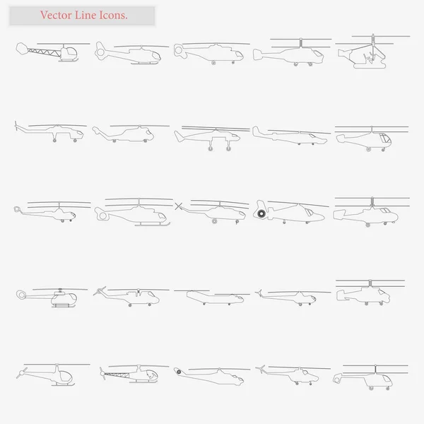 Helicóptero Establecer iconos de línea de estilo vectorial en blanco — Vector de stock