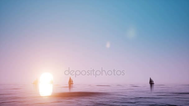 Boat in front of a big sun ocean — Stock Video