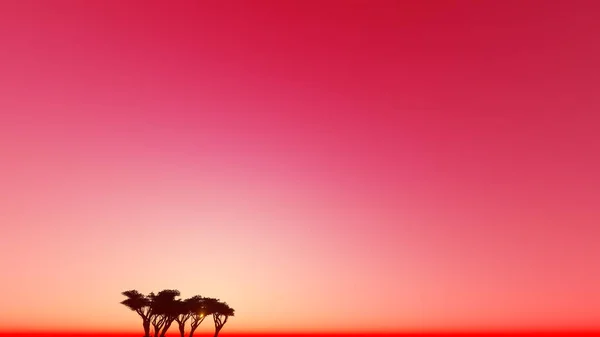 Röd skymning ett träd 3d render — Stockfoto